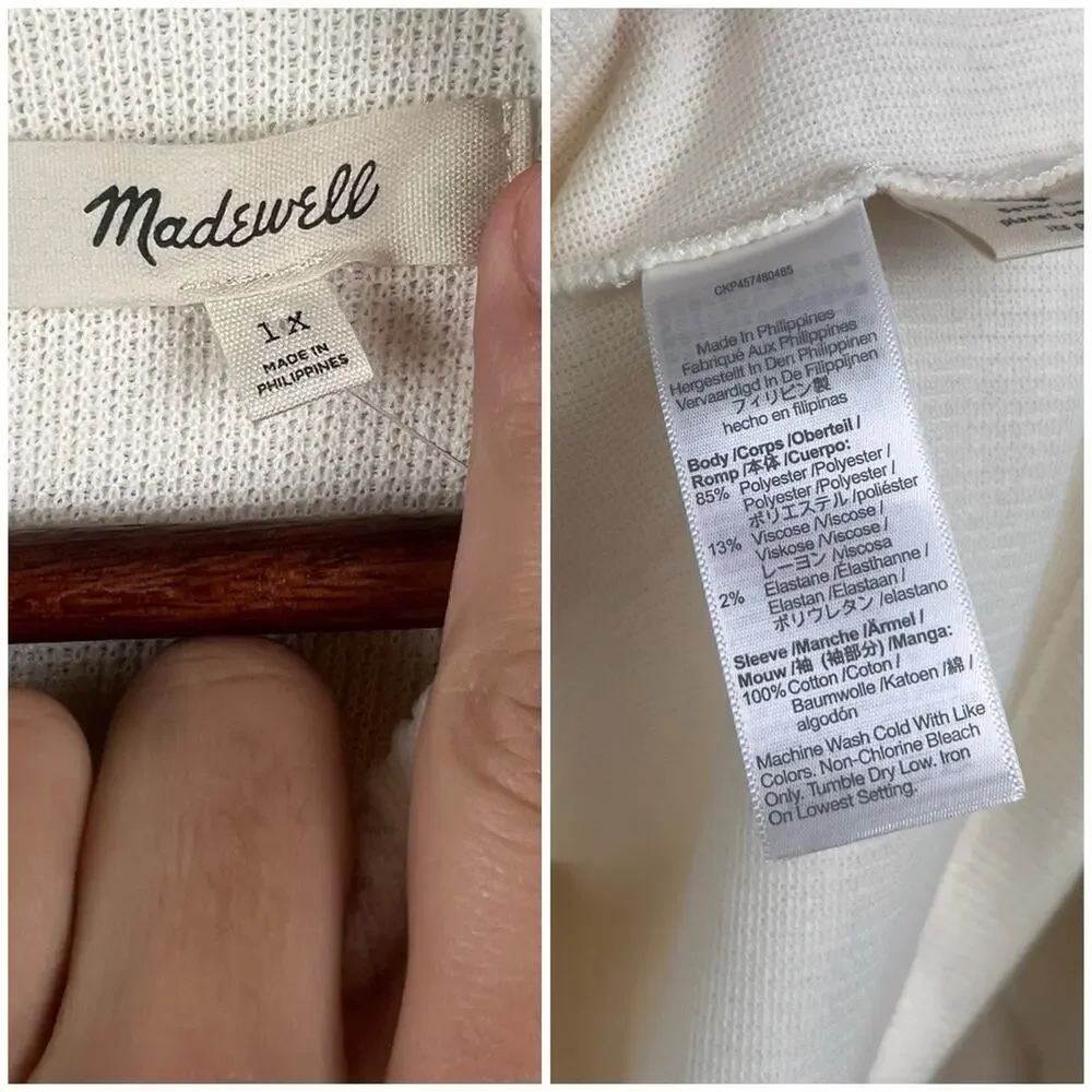 NWT Madewell Ivory Ribbed Knit Top 1X Sheer Puff Sleeve Blouse